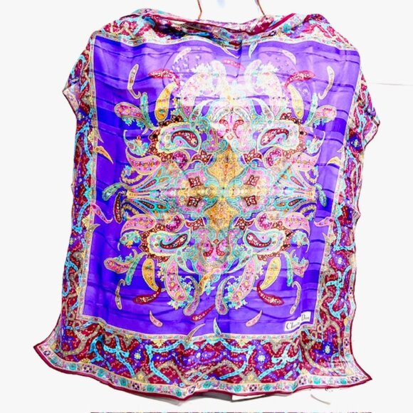 Unused Christian Dior Soft 00% Silk Scarf Chiffon & Satin Paisley Floral 31" (21 - Picture 3 of 8